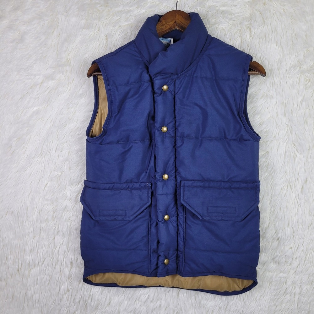 Eastern Mountain Sports Vintage Puffer Vest Navy Blue XXS Quilted Zip Snap Front